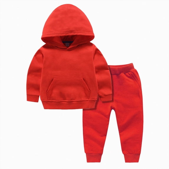 Zuwimk Thick Cotton Kids Hoodie Pants Set 2PC Solid Warm Outfit for Boys Girls 1-11Y All Season Wear(Red,4-5 Years)