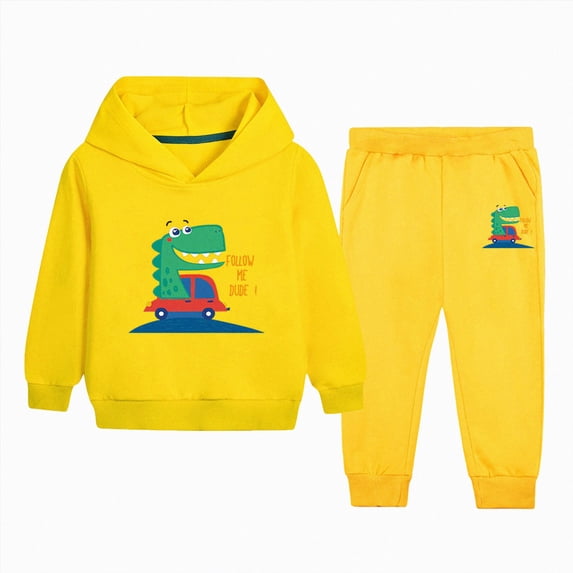 Zuwimk Toddler Boy Girls Sweat Suit Set - 2 Piece Soft Graphic Print Long Sleeve Pullover Hoodies and Athletic Jogger Sweatpants Outfits(T025-Yellow)