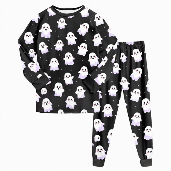 Zuwimk Toddler Girl Boys Pajamas Halloween Funny Graphic Pjs Jammies Fall Winter Long Sleeve Sleepwear Sets,Y009-Black