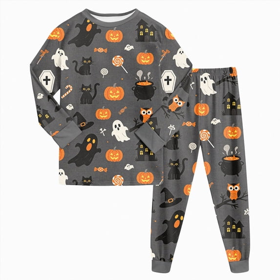 Zuwimk Toddler Girl Boys Pajamas Kids Halloween Graphic 2 Piece Cute Graphic Pjs Fall Winter Sleepwear Clothes Sets,Y005-Black
