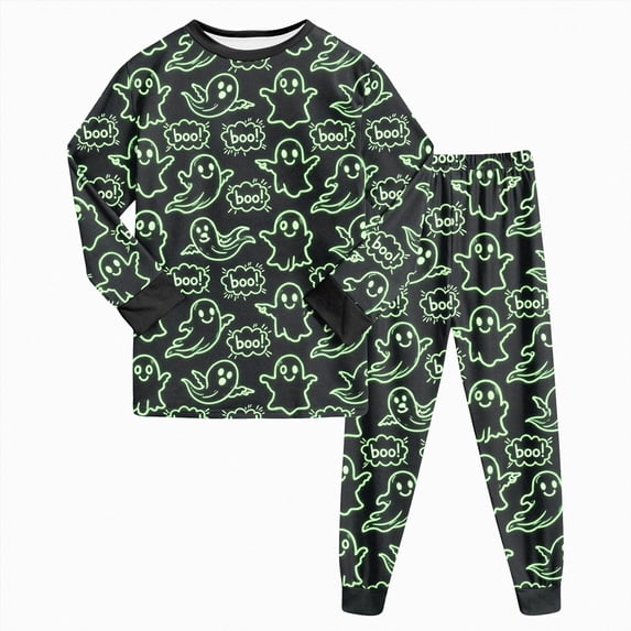 Zuwimk Toddler Girl Boys Pajamas Kids Halloween Graphic 2 Piece Cute Graphic Pjs Fall Winter Sleepwear Clothes Sets,Y005-Green