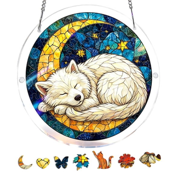 Zuzujense Acrylic Suncatcher 7.4 Inch DIY Puzzle Window Hanging, Rainbow Maker for Garden Home Decor Gift