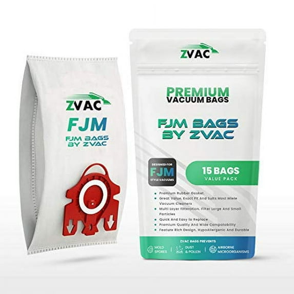 Zvac Replacement Miele Vacuum Bags Compatible with Miele Part # 7291640 Fits Miele S200, S518, S318, S336I, S256I, S344I, S312, S326, S514 & Other Canister Vacuums - 15 Pack in A Bag