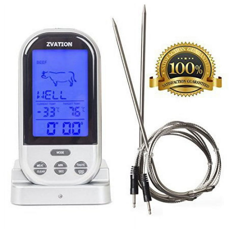 Wireless Grill Thermometer with Long Wireless Range and 4 Stainless Steel  Probes Meat Thermometer