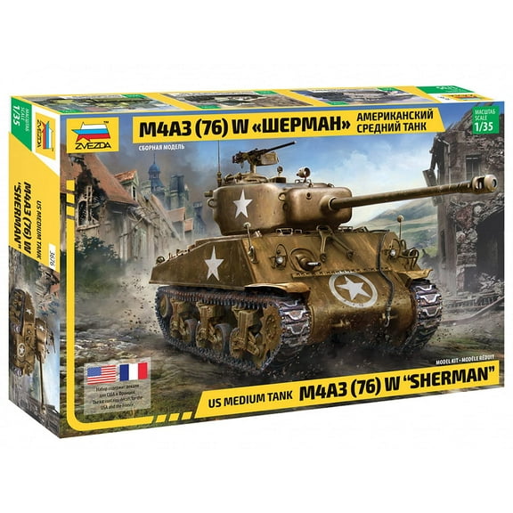 Zvezda 3676 1:35 M4A3 (76) W Sherman Model, Plastic Kit for Assembly, Detailed Replica, Unvarni