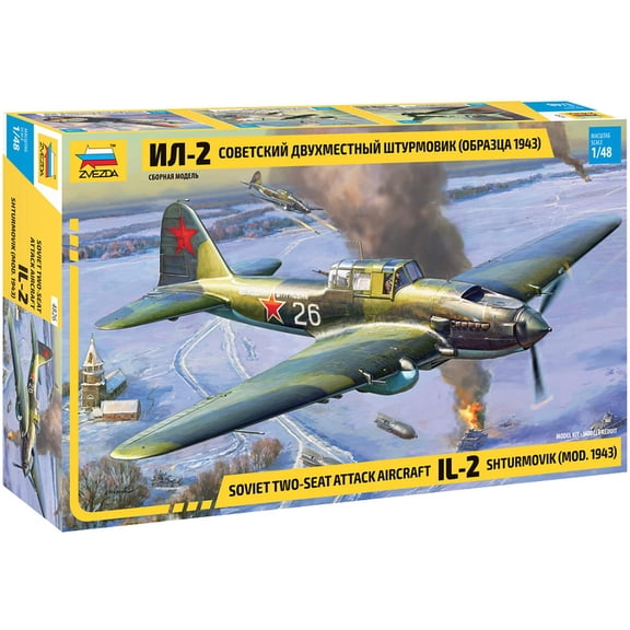 Zvezda 4826 1:48 Sov IL-2 Stormovik mod.1943 Model, Plastic Kit for Assembly, Detailed Replica,