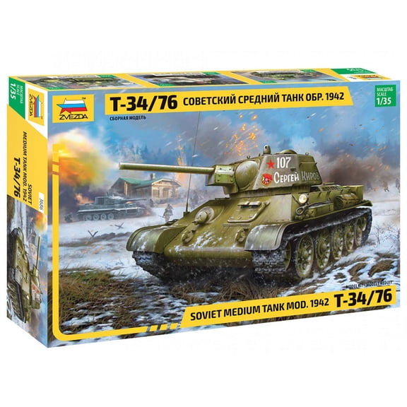 Zvezda 530003686 1:35 T-34/76 Mod.1942 Hexag Turret Sov. -Model, Plastic kit for Assembly, Deta