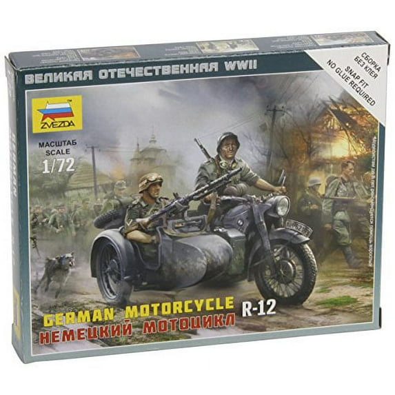 Zvezda Models 1/72 German Motorcycle R-12 with Sidecar