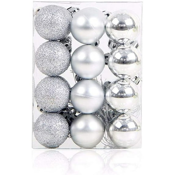 Zvmxot 24Pcs Christmas Balls Ornament, 1.18 Inch Christmas Decorations, Silver, Set Bright Matte Powde Hanging Balls, Plastic Electroplated Christmas GIft Pendant Decor