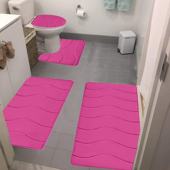 Zvmxot 4 Piece Bathroom Rugs Bath Mat Set, Memory Foam Bath Mats for Bathroom, Bathroom Rug Set - Dries Quickly, Non-Slip,Thick, Machine Washable (Pink)