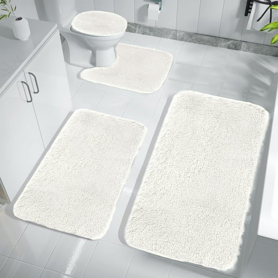 Zvmxot Bathroom Rugs Sets 4 Piece, Soft Absorbent Microfiber Bath Rugs and U-Shaped Contour Toilet Rug Area Rug Set, Non-Slip, Dries Quickly, Machine Washable, White