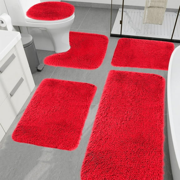 Zvmxot Bathroom Rugs Sets 5 Piece, Soft Absorbent Microfiber Bath Rugs and U-Shaped Contour Toilet Rug Area Rug Set, Non-Slip, Dries Quickly, Machine Washable, Red