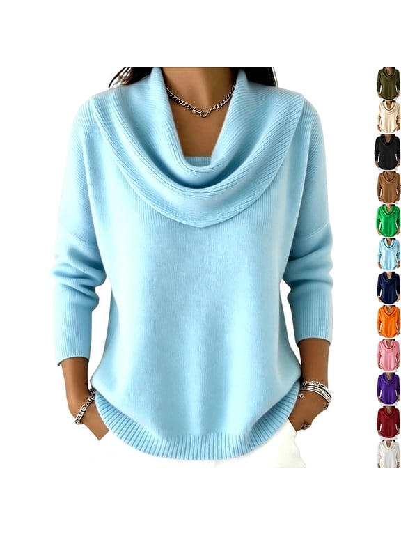 Cowl Neck Sweaters for Women Lightweight Pullover Cozy Loose Long Sleeve Warm Sweater Trendy Tops