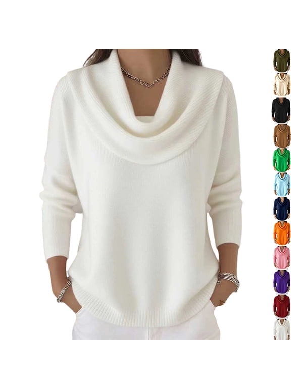 Cowl Neck Sweaters for Women Lightweight Pullover Cozy Loose Long Sleeve Warm Sweater Trendy Tops