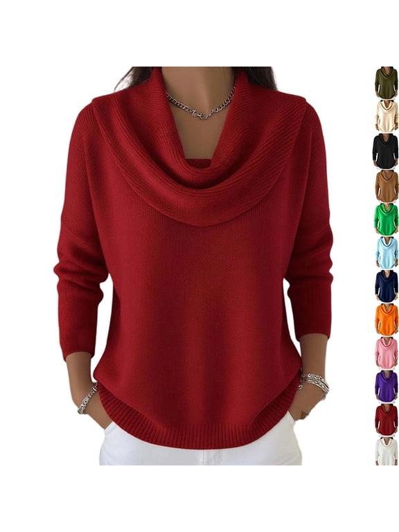 Cowl Neck Sweaters for Women Lightweight Pullover Cozy Loose Long Sleeve Warm Sweater Trendy Tops