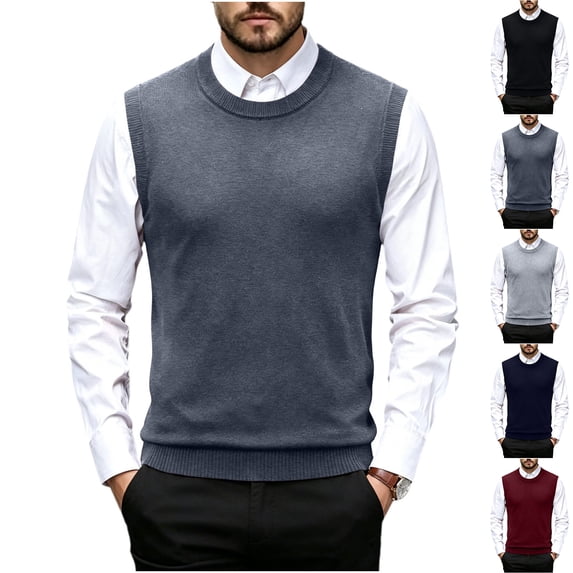 Zvmxot Crew Neck Sweater Vests for Men Sleeveless Sweater Lightweight Pullover Casual Slim Fit Warm Thermal Tops