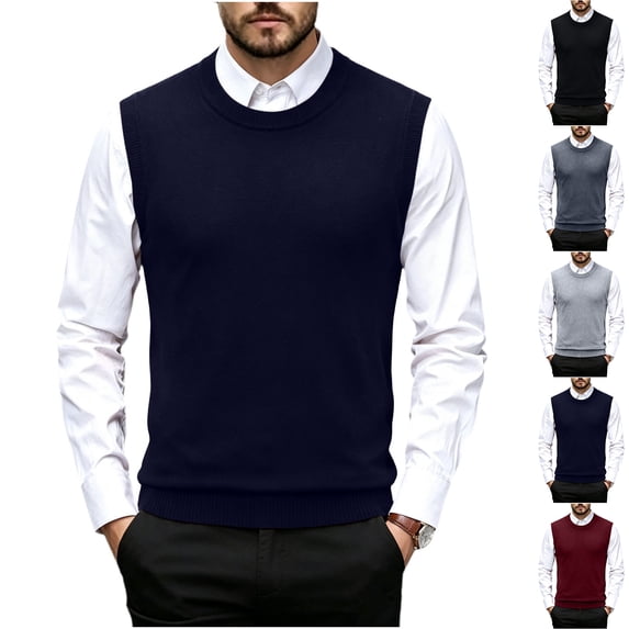 Zvmxot Crew Neck Sweater Vests for Men Sleeveless Sweater Lightweight Pullover Casual Slim Fit Warm Thermal Tops