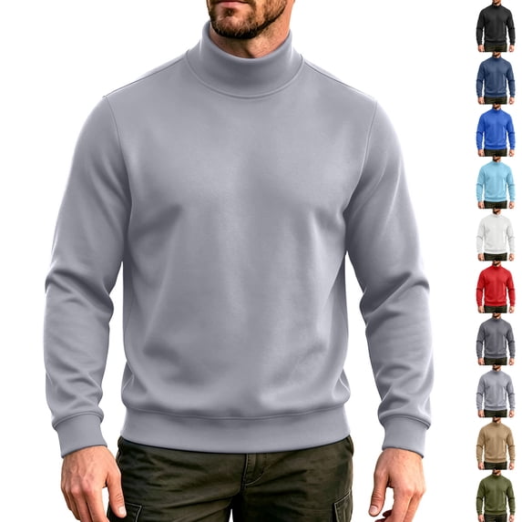 Zvmxot Fleece Turtleneck Sweatshirt for Men Pullover Solid Casual Sweatshirts Fall Winter