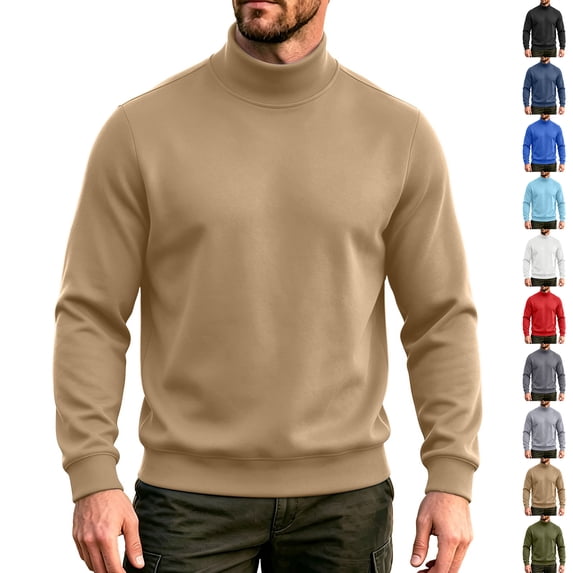 Zvmxot Fleece Turtleneck Sweatshirt for Men Pullover Solid Casual Sweatshirts Fall Winter