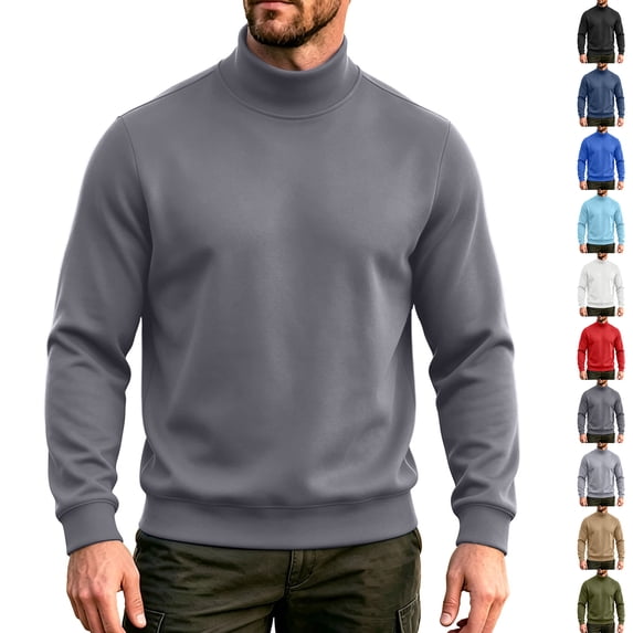 Zvmxot Fleece Turtleneck Sweatshirt for Men Pullover Solid Casual Sweatshirts Fall Winter
