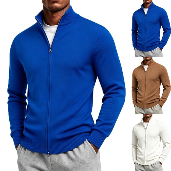 Zvmxot Men Cardigan Sweaters Zip Up Mock Neck Casual Knitted Warm Cardigan Long Sleeve Slim Fit Thermal Coats