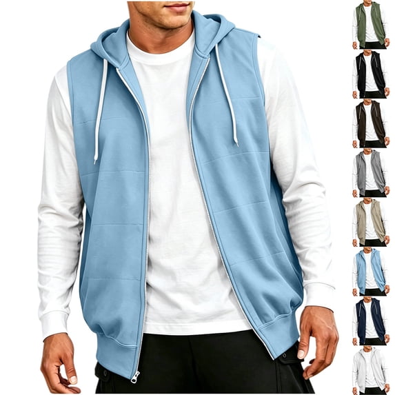 Zvmxot Mens Sleeveless Fleece Hoodies Zip Up Hooded Casual Comfy Sweatshirts with Pockets & Drawstring