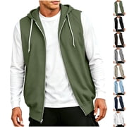 Zvmxot Mens Sleeveless Fleece Hoodies Zip Up Hooded Casual Comfy Sweatshirts with Pockets & Drawstring