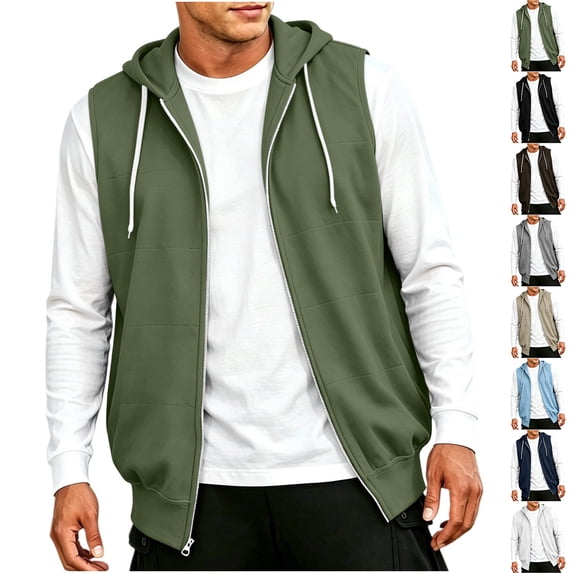 Zvmxot Mens Sleeveless Fleece Hoodies Zip Up Hooded Casual Comfy Sweatshirts with Pockets & Drawstring