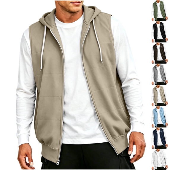 Zvmxot Mens Sleeveless Fleece Hoodies Zip Up Hooded Casual Comfy Sweatshirts with Pockets & Drawstring