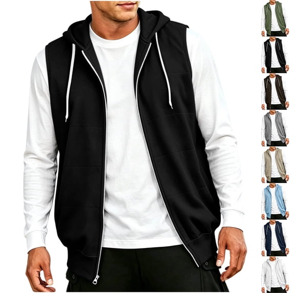 Zvmxot Mens Sleeveless Fleece Hoodies Zip Up Hooded Casual Comfy Sweatshirts with Pockets & Drawstring