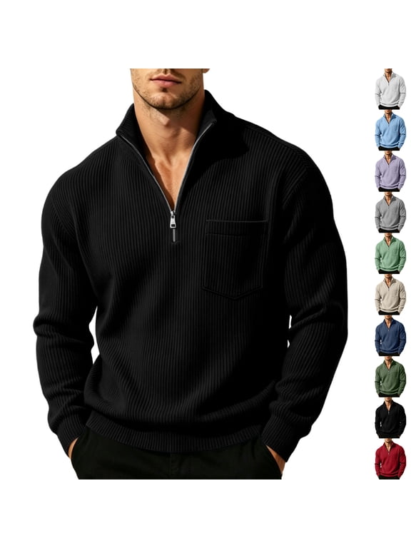 Plus Size Corduroy Mock Neck Sweatshirts Quarter Zip Pullover Casual Sweatshirt with Pocket Textured Solid Fall