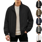 Zvmxot Stand Collar Jacket for Men Zip Up Casual Outwear Coat Solid Outdoor Athletic Jacket with Pockets