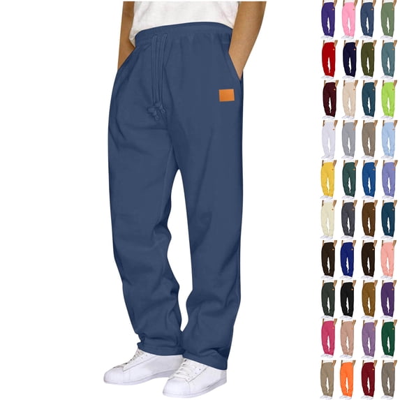 Zvmxot Sweatpants for Men Fleece Wide Leg Casual Loose Fit Pants Elastic Waist Pants Lounge Workout with Pockets