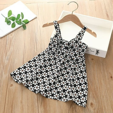 Zvntrix Summer Dresses for Girls 2024 Tie Round Neckline Mid-Length Tent Sleeveless Summer Dresses Clearance Black Size 100