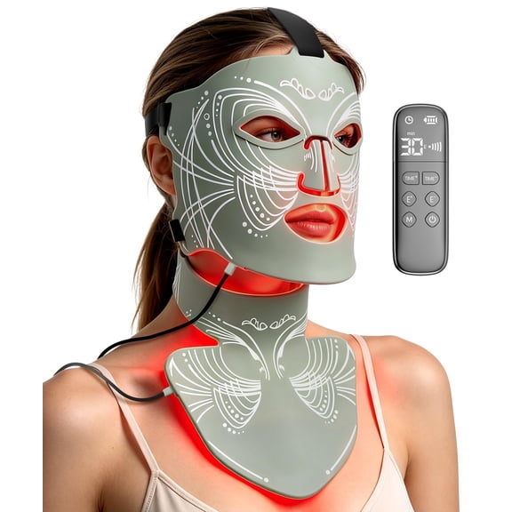 ZVOUS 7-Color LED Face and Neck Skincare Mask, Skin Care Tool with Remote Control Function at Home, Green