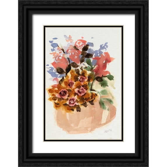 Zwara, Ania 11x14 Black Ornate Wood Framed with Double Matting Museum Art Print Titled - Mauve Bouquet in Teapot II