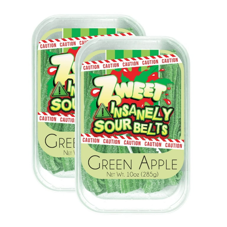Zweet Sour Belts, Extreme Sour Green Apple Chewy Candy