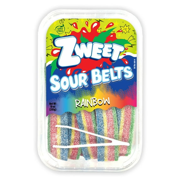 Zweet Sour Belts Rainbow Licorice Candy, Tasty & Colorful Rainbow Licorice Snacks, 10 oz