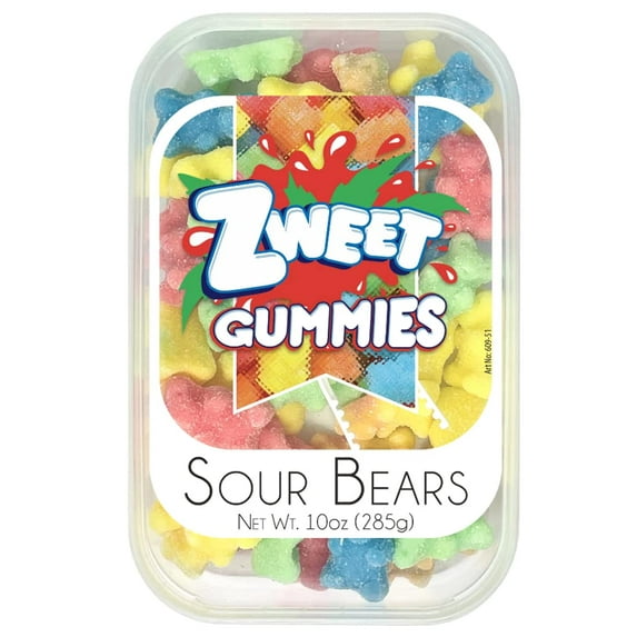 Zweet Sour Gummy Bears Candy 10 Ounce – Sour Kosher Candy, Halal Candy – Resealable Pack of Sour Gummy Candy