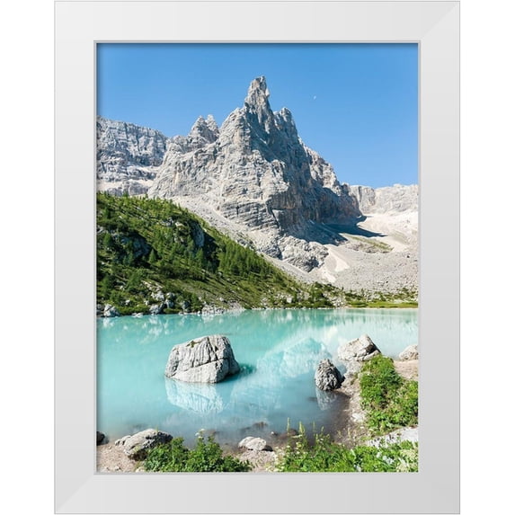 Zwick, Martin 12x14 White Modern Wood Framed Museum Art Print Titled - Ponta de Sorapis seen from Lago del Sorapis in the Dolomites of the Veneto