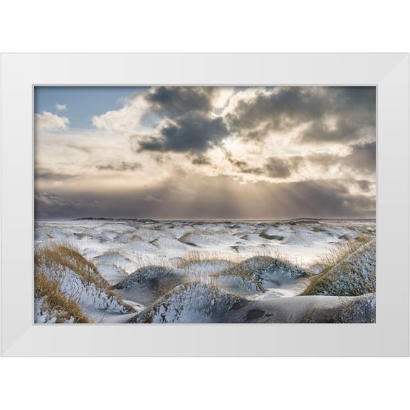 Zwick, Martin 14x11 White Modern Wood Framed Museum Art Print Titled - Coastal landscape with dunes at iconic Stokksnes during winter and stormy conditions Iceland