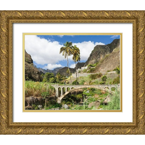 Zwick, Martin 14x12 Gold Ornate Wood Framed with Double Matting Museum Art Print Titled - Harvesting sugarcane Valley Ribeira do Paul on the island Santo Antao-Cape Verde