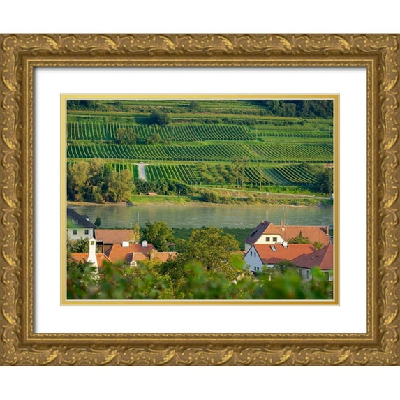 Zwick, Martin 14x12 Gold Ornate Wood Framed with Double Matting Museum Art Print Titled - View over historic village Spit-Hofarnsdorf-UNESCO World Heritage Site-Lower Austria