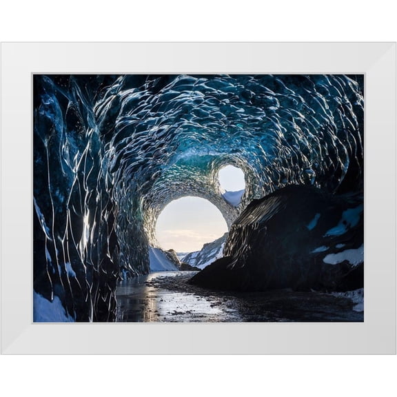Zwick, Martin 14x12 White Modern Wood Framed Museum Art Print Titled - Ice cave at the northern shore of glacial lagoon Jokulsarlon in glacier Breidamerkurjokull