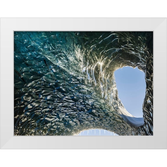 Zwick, Martin 14x12 White Modern Wood Framed Museum Art Print Titled - Ice cave at the northern shore of glacial lagoon Jokulsarlon in glacier Breidamerkurjokull