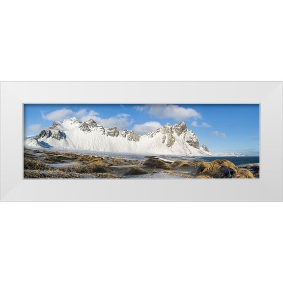 Zwick, Martin 14x7 White Modern Wood Framed Museum Art Print Titled - Coastal landscape with dunes at iconic Stokksnes during winter and stormy conditions Iceland