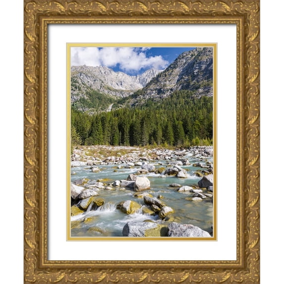 Zwick, Martin 15x18 Gold Ornate Wood Framed with Double Matting Museum Art Print Titled - River Sarca-Val di Genova in the Parco Naturale Adamello-Brenta-Trentino-Italy-Val Rendena