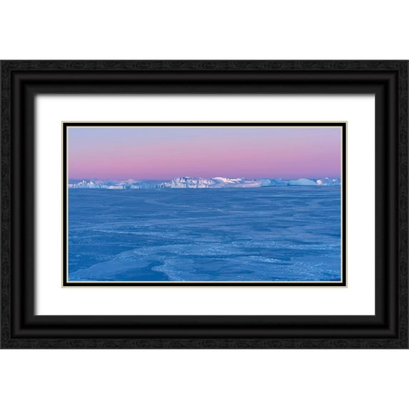 Zwick, Martin 18x12 Black Ornate Wood Framed with Double Matting Museum Art Print Titled - Sunrise during winter at the Ilulissat Fjord-located in the Disko Bay in West Greenland