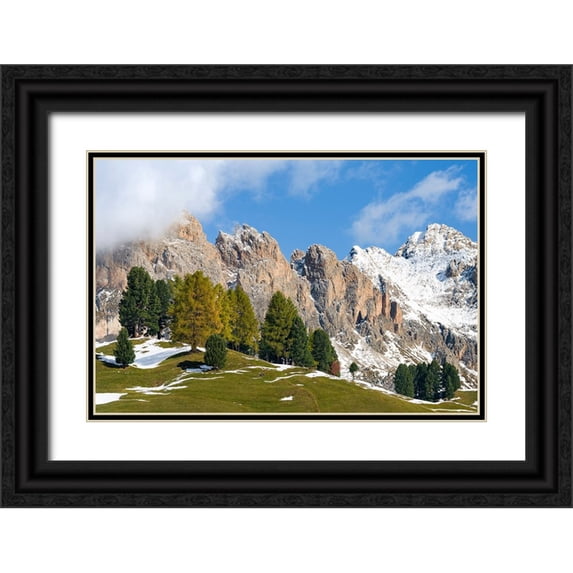 Zwick, Martin 18x13 Black Ornate Wood Framed with Double Matting Museum Art Print Titled - Geisler mountain range in the dolomites of the Groden Valley or Val Gardena in South Tyrol-Alto Adi