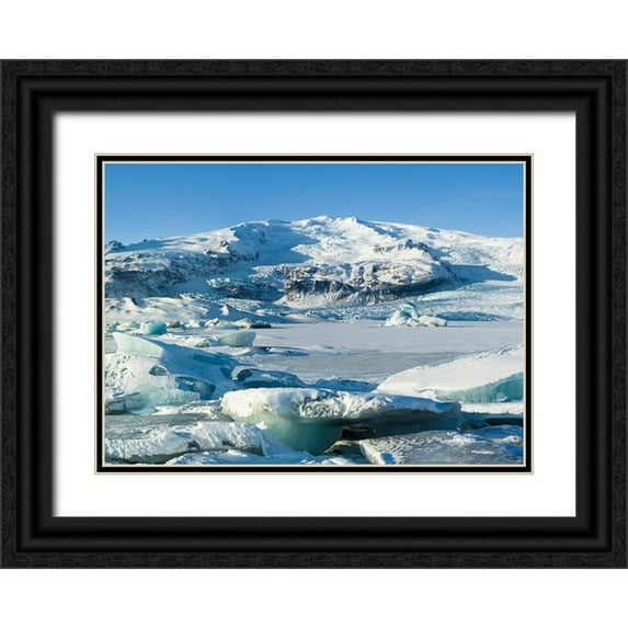 Zwick, Martin 18x14 Black Ornate Wood Framed with Double Matting Museum Art Print Titled - Glacier Fjallsjoekull and frozen glacial lake Fjallsarlon in Vatnajokull National Park